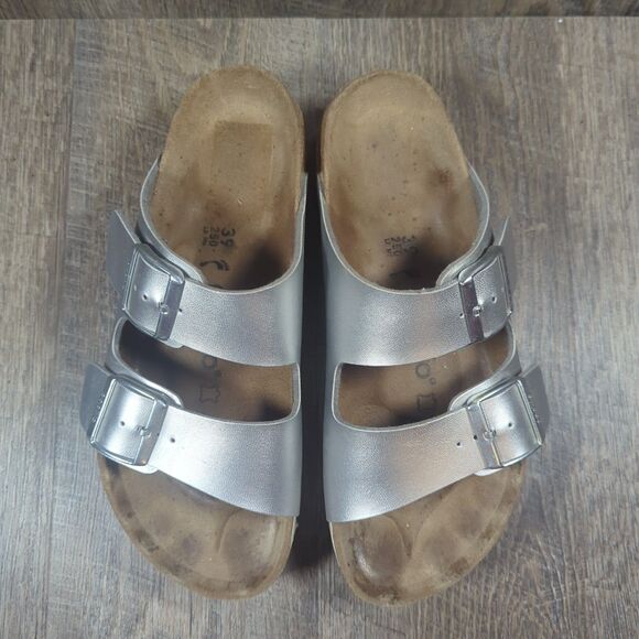 Papillio Birkenstock Silver Metallic Arizona Platform Sandals Womens Sz 8 EU 39 - Picture 5 of 13